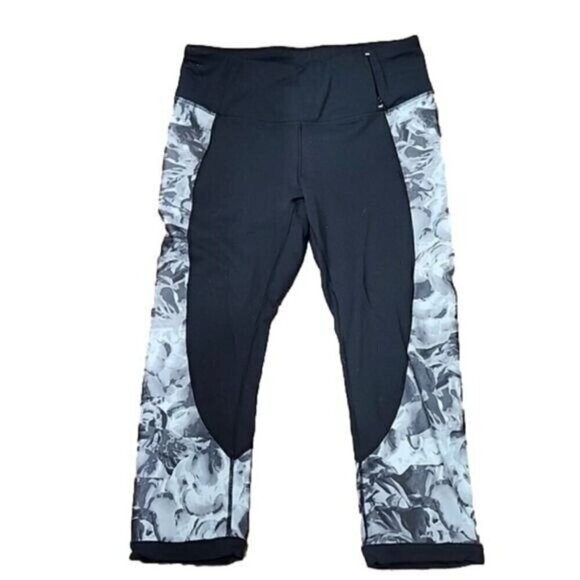 CALIA Leggings Capri Mid-rise black w/Gray Floral Side Stripe Women's Medium - Picture 1 of 5